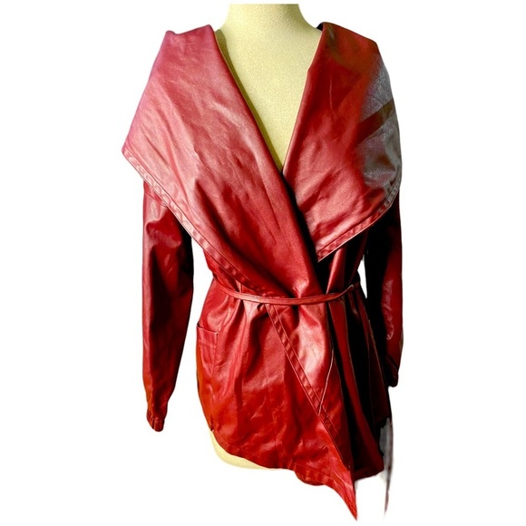 NWOT BURGUNDY Milan Runway LAMBSKIN Leather hooded jacket - Picture 4 of 16